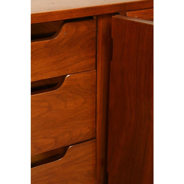 Merton Gershun For American Of Martinsville Mid Century Modern Walnut Lowboy Dresser For Sale - Image 14 of 18