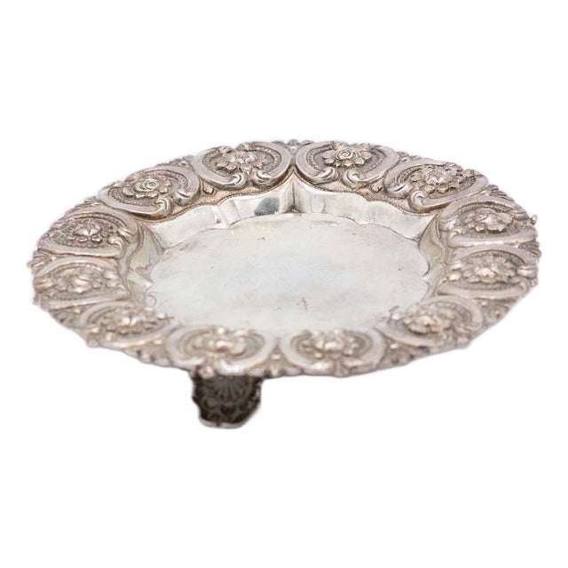 Vintage Embossed Silver Catchall For Sale