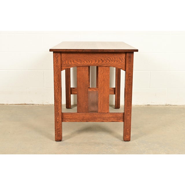 Stickley Brothers Style Antique Mission Oak Arts & Crafts Writing Desk, Newly Refinished For Sale - Image 12 of 14