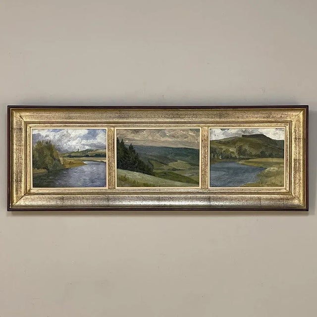 Framed Triptych Oil Painting on Board For Sale - Image 13 of 13