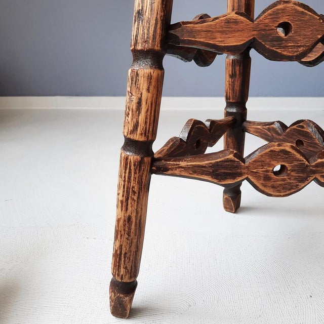 1950s French Tripod Wood and Rush Stool, 1950s For Sale - Image 5 of 7