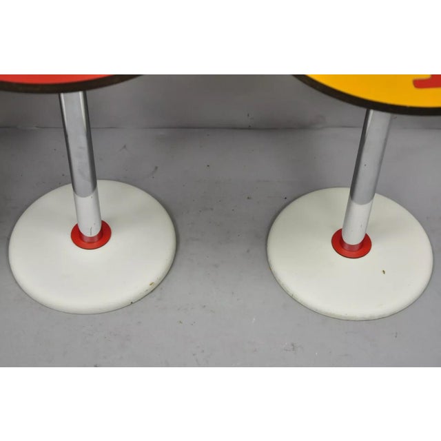 Red Mid Century Orange Yellow White Round Side Tables by R. Johnson - Set of 4 For Sale - Image 8 of 10