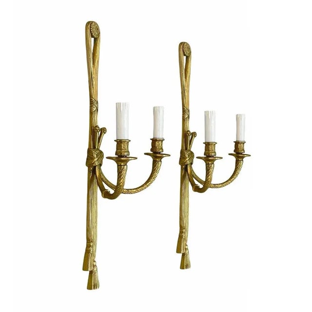 19th Century Louis XVI Style Knot and Tassel Candle Wall Lights, Set of 2 For Sale - Image 4 of 18