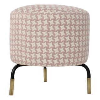 Mid-Century Footstool with Pink Geometric Fabric, Italy, 1950 For Sale