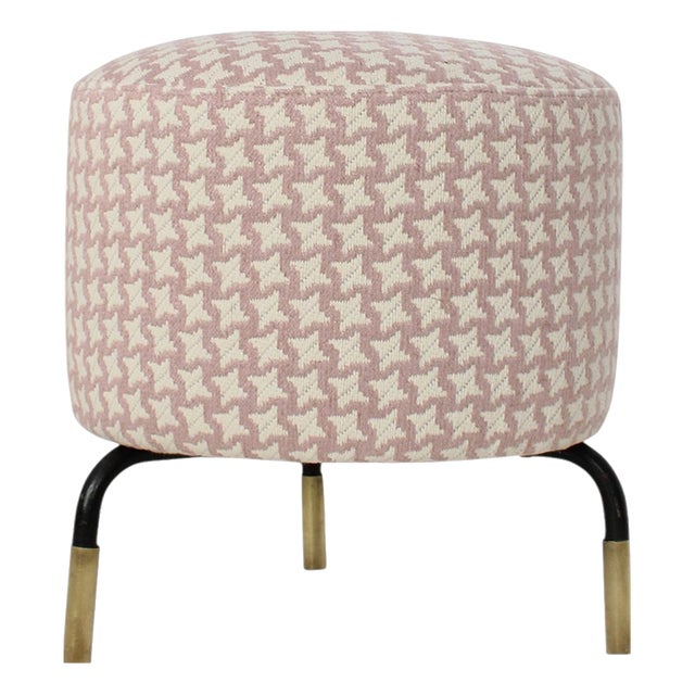 Mid-Century Footstool with Pink Geometric Fabric, Italy, 1950 For Sale