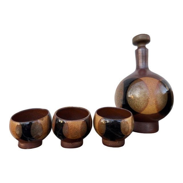 Mid 20th Century Robert Maxwell for Pottery Craft Usa Decanter and Cup Set For Sale