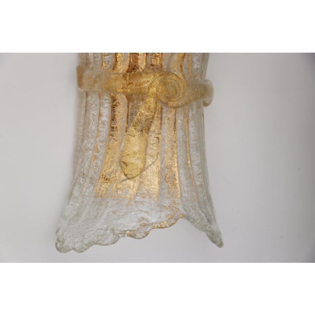 Glass Set of Three Vintage Murano Glass and Brass Wall Sconce, 1970 For Sale - Image 7 of 17