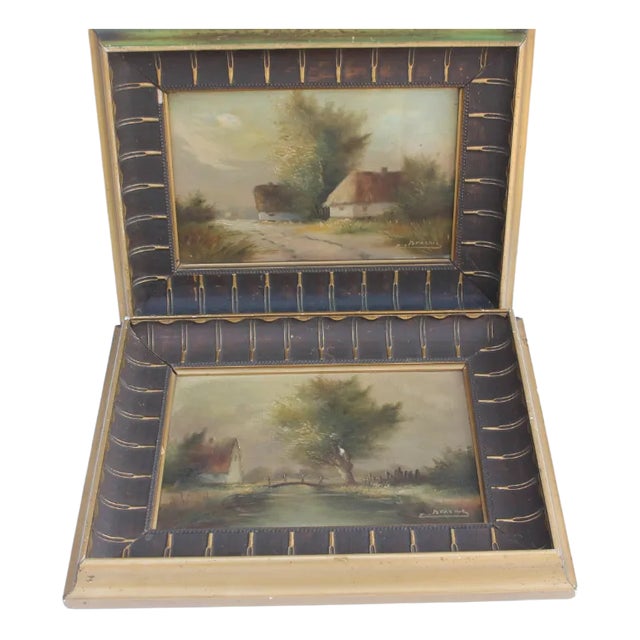 Original Framed & Signed Landscape Oil Paintings, Set of 2 For Sale