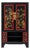 Vintage Black Chinoiserie Cabinet With Gilt Landscape Panels and Red Trim For Sale