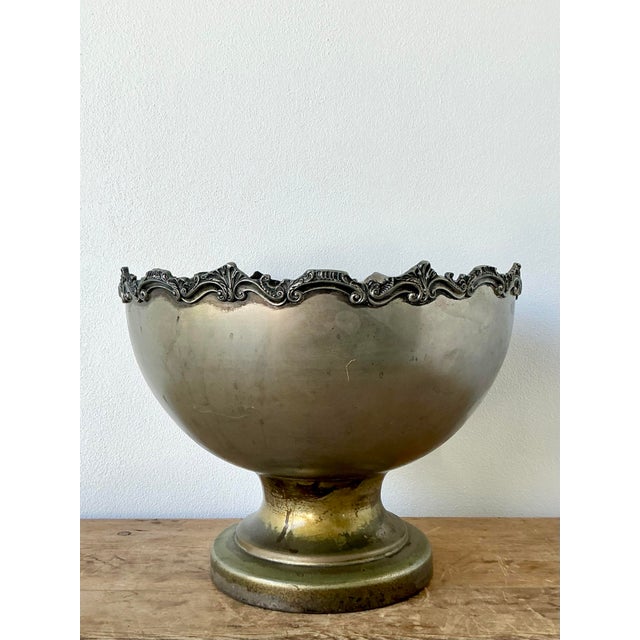 This monumental vintage Regency-style pedestal bowl is a commanding example of mid-century Neoclassical design. Expertly...