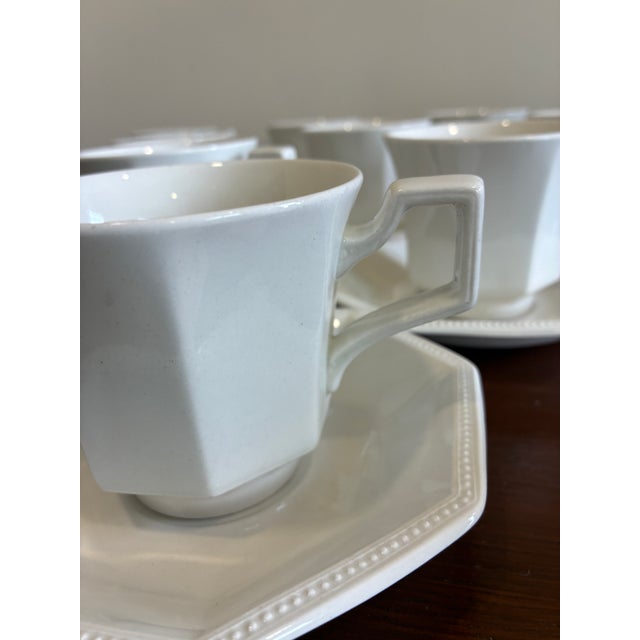 Mid 20th Century Vintage Johnson Brothers Heritage White Ironstone Cups & Saucers — Set of 10 For Sale - Image 5 of 16