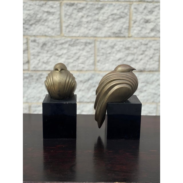 Vintage Sculptural Brass Bird Bookends on Black Bases, Pair For Sale - Image 11 of 12