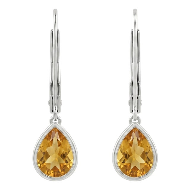 Citrine Teardrop Dangle Earrings – 925 Sterling Silver Handmade - A Pair For Sale