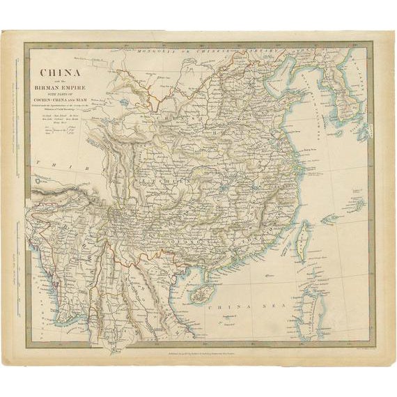 Antique Map of China with Formosa Taiwan and Part of Korea, 1840s For Sale