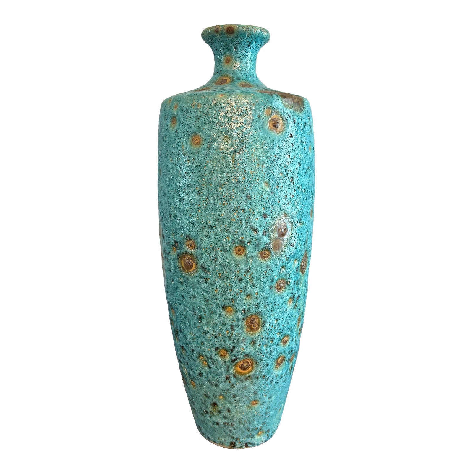 Large Mid Century Modern Italian Peacock Fat Lava Vase | Chairish
