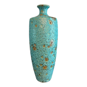 Large Mid Century Modern Italian Peacock Fat Lava Vase