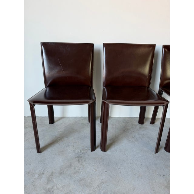 1980s Vintage Italian Mario Bellini Style Brown Leather Dining Chairs – Set of 4/Sold For Sale - Image 5 of 12