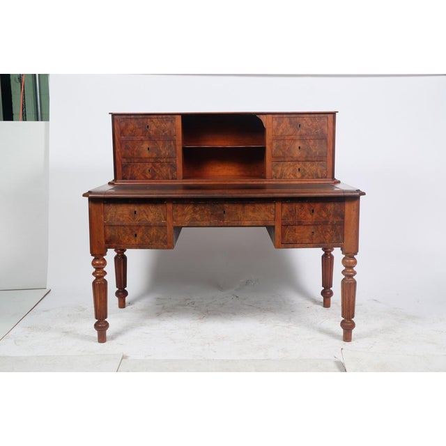 Antique Edwardian Burl Walnut Butlers Desk Featuring Document Drawers And Leather Top Chairish
