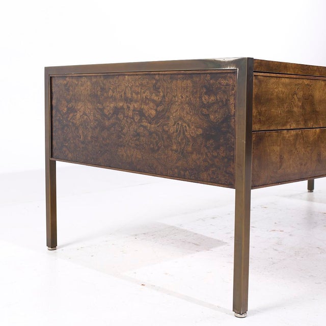 Mid 20th Century Mastercraft Style Mid Century Burlwood and Brass Executive Desk For Sale - Image 5 of 10