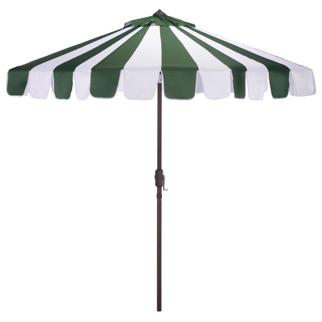 Meze 9 Ft Crank Umbrella, Green Cabana Stripe/Brown Pole For Sale - Image 9 of 9
