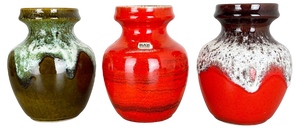 Fat Lava Op Art Multi-Color Pottery Vases from Bay Ceramics, Germany, 1970s, Set of 3