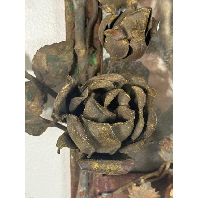 Antique Mid-Century Wrought Iron Mirror With Floral Motif For Sale - Image 10 of 16