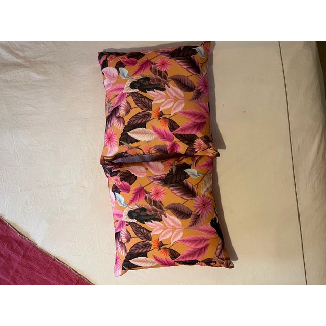 Textile Pair of Pink Monkey and Leaves Pillows For Sale - Image 7 of 11