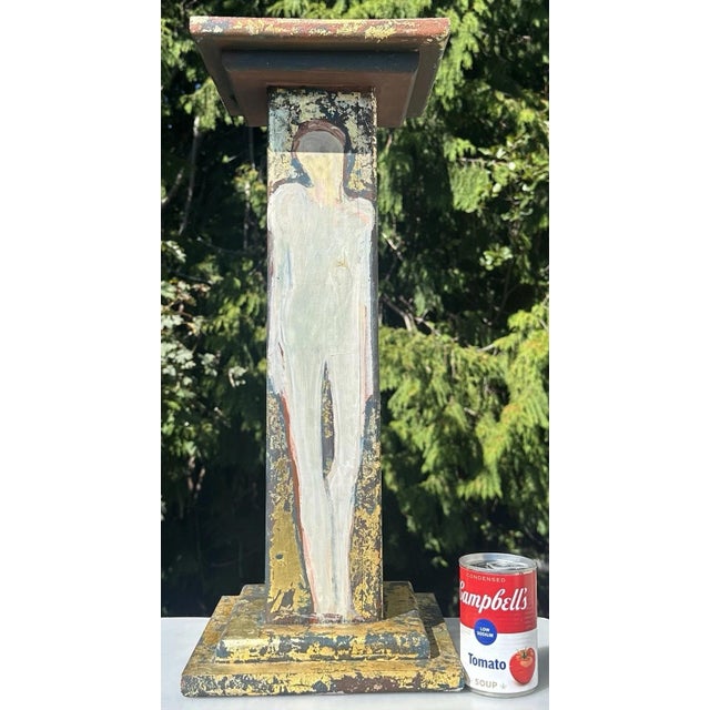 Wood Selina Trieff Art Wood Pedestal Column Painted Figures Gold Leaf Selena For Sale - Image 7 of 18