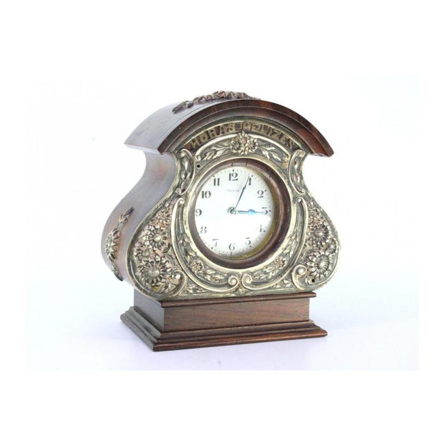 Silver Table Regulator Clock in Rosewood with Silver Applications For Sale - Image 8 of 10