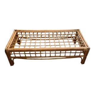 1970s Bohemian Rattan and Wicker Wrapped Coffee Table For Sale