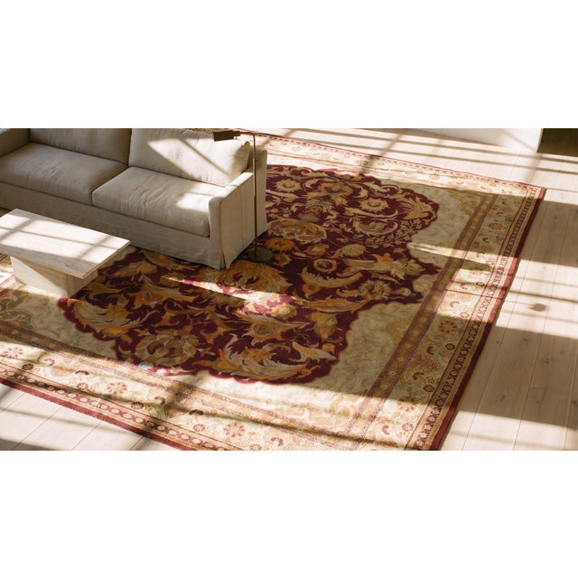 Elegant Maroon Red and Beige Color With Palmettes and Bracketing Leaves Design Antique Amritsar Rug For Sale - Image 15 of 15