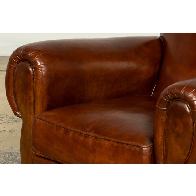 1940s French Art Deco Cognac Leather Club Chairs, Pair For Sale - Image 17 of 18