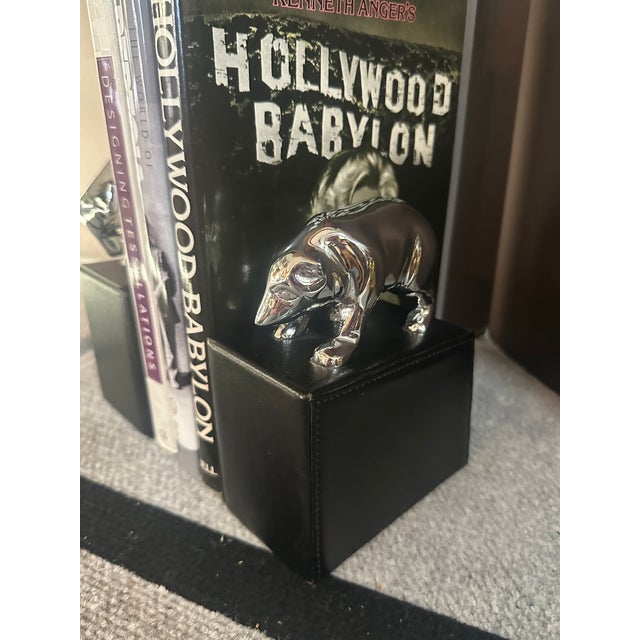 Vintage Chrome & Leather Bull and Bear Bookends Wall Street For Sale In Fayetteville, AR - Image 6 of 8