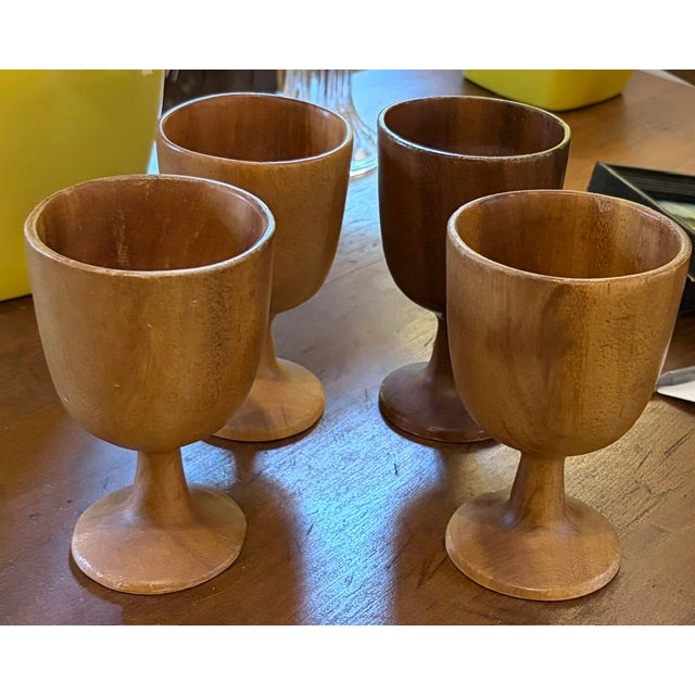Mid-Century Modern Mid Century Hand Carved Wood Goblets, Signed For Sale - Image 3 of 5