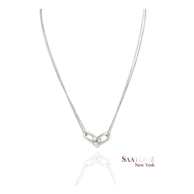 Tiffany & Co. Hardware Large Double Link Pendant Necklace Sterling Silver For Sale