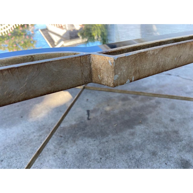 Vintage Louis XVI Style Wrought Iron and Antiqued Mirror Glass Top Coffee Table For Sale - Image 9 of 18
