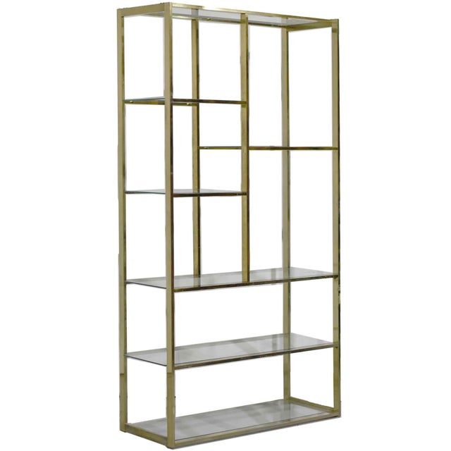 Mid Century Milo Baughman Style Gold Chrome Glass Etagere Shelving Unit For Sale - Image 11 of 11
