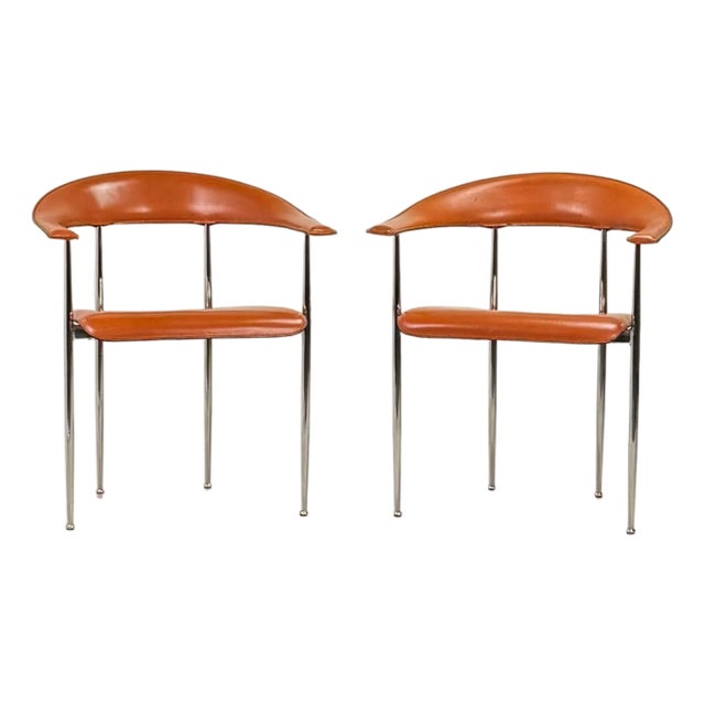 Pair of Vintage Cognac Leather P40 Chairs by Vegni & Gualtierotti for Fasem For Sale