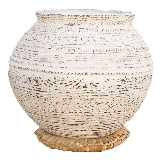 Tribal Antique Aged White Nupe Pot For Sale