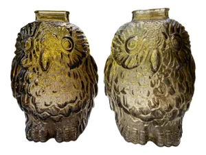 Mid 20th Century Glass Owl Piggybanks- A Pair