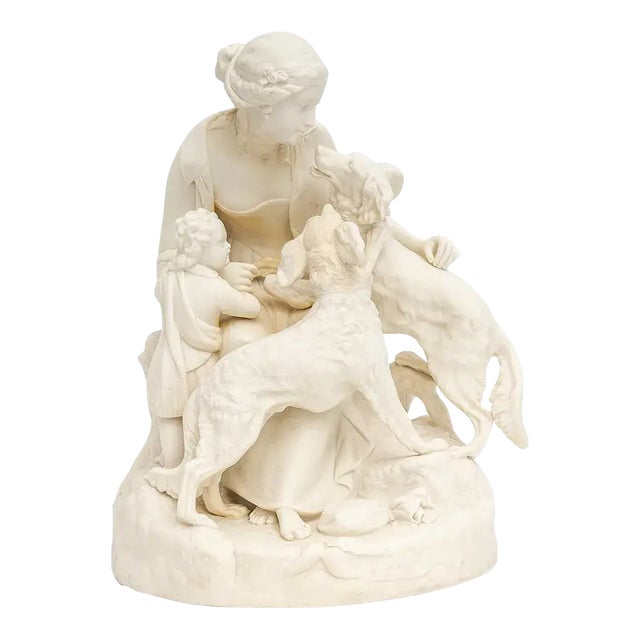 Antique Bisque Sculpture With Dogs For Sale