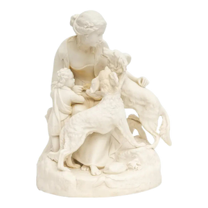 Antique Bisque Sculpture With Dogs