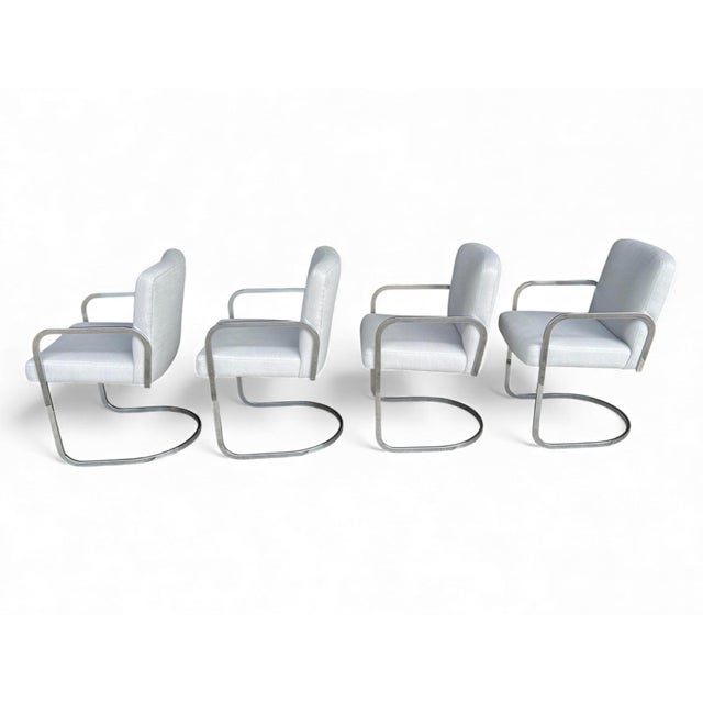 Set of 4 Bauhaus-Style Chrome Cantilever Dining Chairs in Oyster Upholstery For Sale - Image 10 of 16