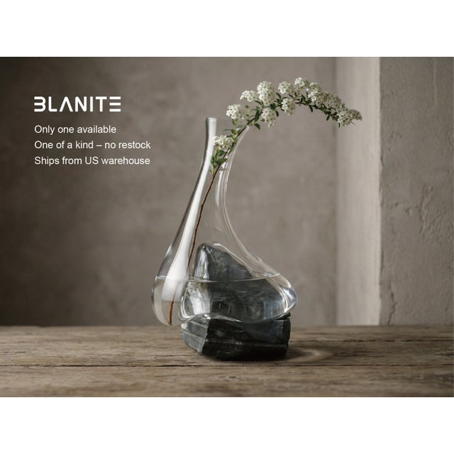 Handblown Crystal Vase With Natural Gobi Desert Stone – One of a Kind Art Glass – Luxury Gift For Sale
