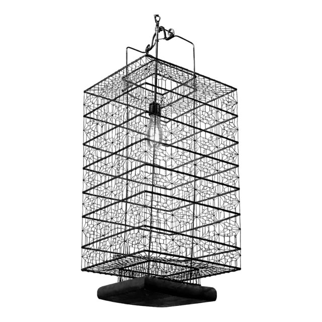 Vintage Industrial Wire Work Square Pendant Light Large For Sale