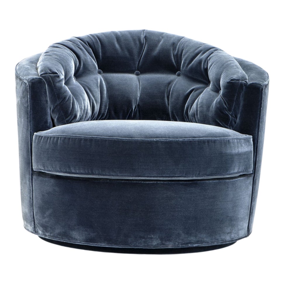 Eichholtz Recla Blue Round Art Deco Accent Chair Chairish