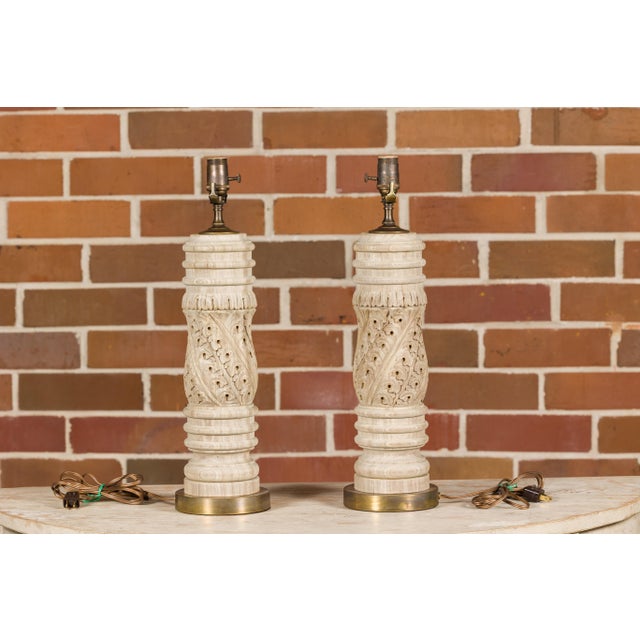 Cream 19th Century English Carved Wooden Fragments Made into US-Wired Table Lamps - a Pair For Sale - Image 8 of 12