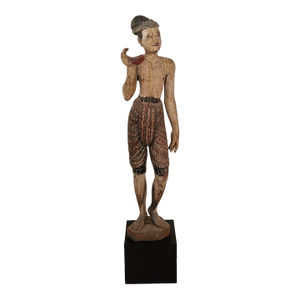 19th Century Southeast Asian Tall Painted & Carved Wood Figure of a Man