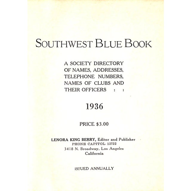 Traditional "Southwest California Blue Book" 1936 Berry, Lenora King [Editor] For Sale - Image 3 of 5