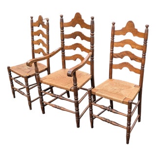 Vintage Ladder Back Chairs With Rush Seats- Set of 3 For Sale